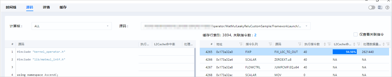 Cacheline对应的算子代码热点图
